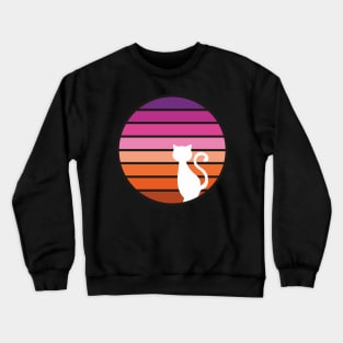 Cat watching sunset retro design (orange, pink, purple hues) Crewneck Sweatshirt